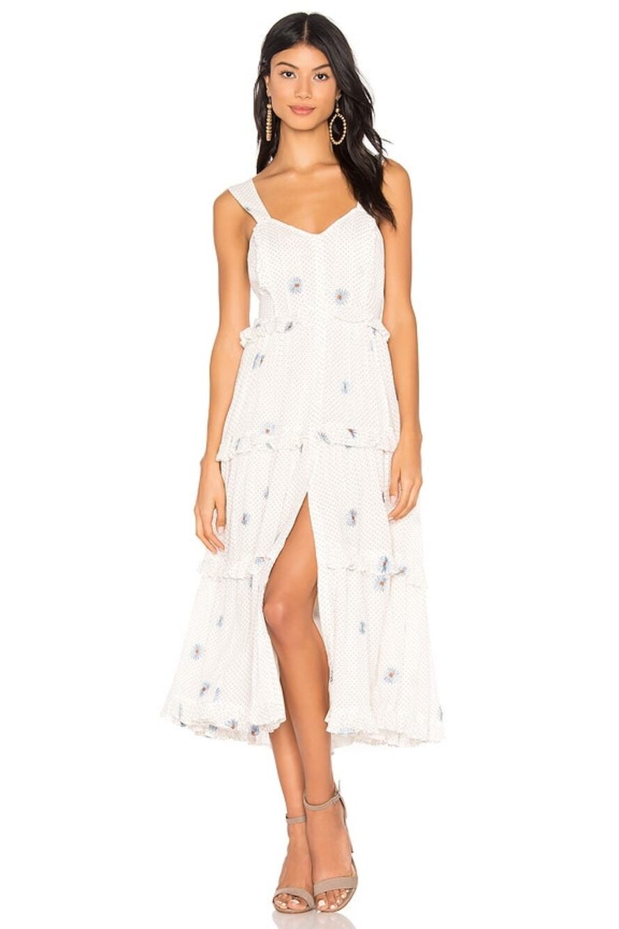 Free People Womens Size Small White Blue Daisy Chain Embroidered Midi Dress